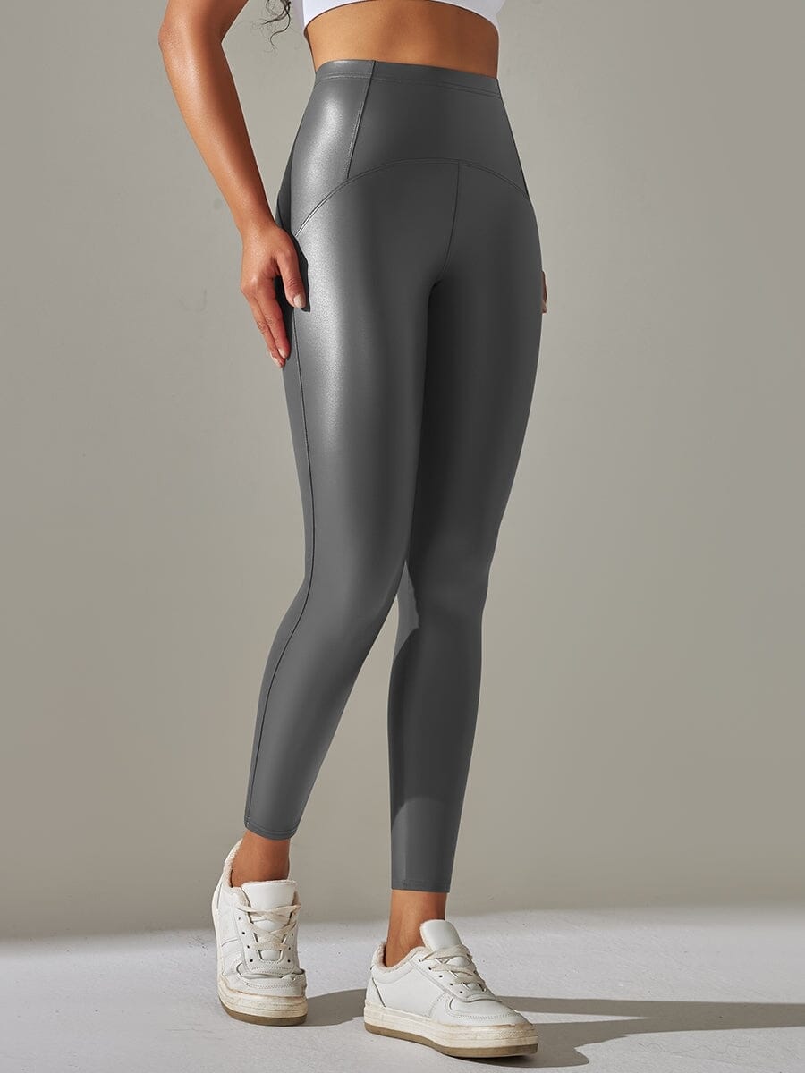 Legging Simili Cuir Ventre Plat Velours Leggings Helanke-Srbija.com sa Gris 
