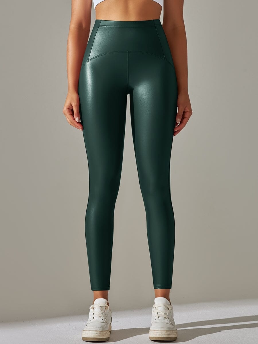 Legging Simili Cuir Ventre Plat Velours Leggings Helanke-Srbija.com sa Vert 