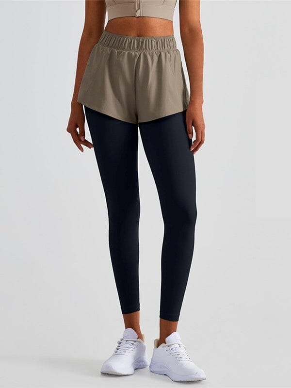 Legging Sport 2 en 1 avec Short, Poche Helanke-Srbija.com sa Beige/Noir 