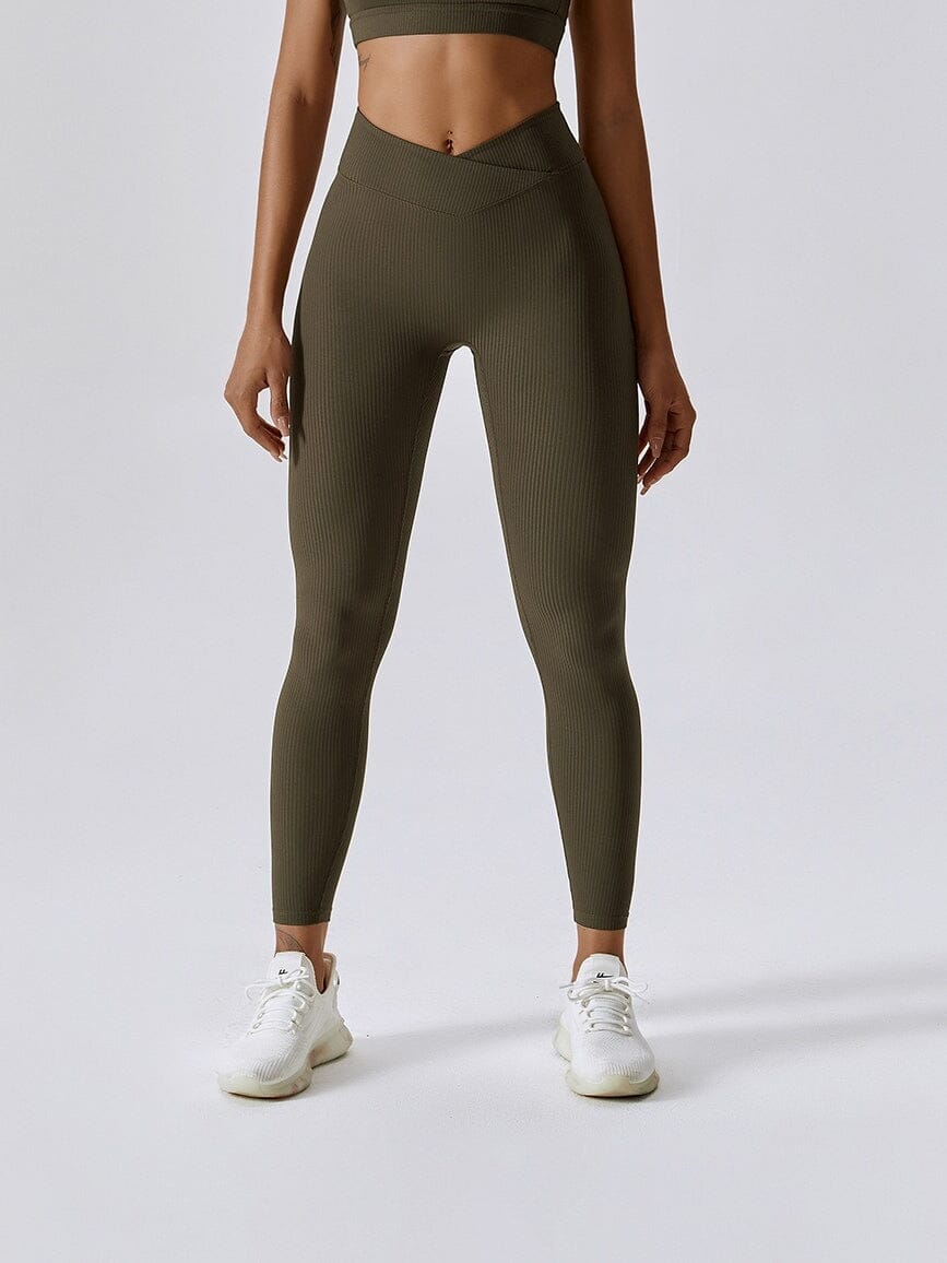 Legging Sport Côtelé Taille Croisée - Melissa Leggings Helanke-Srbija.com sa Olive 