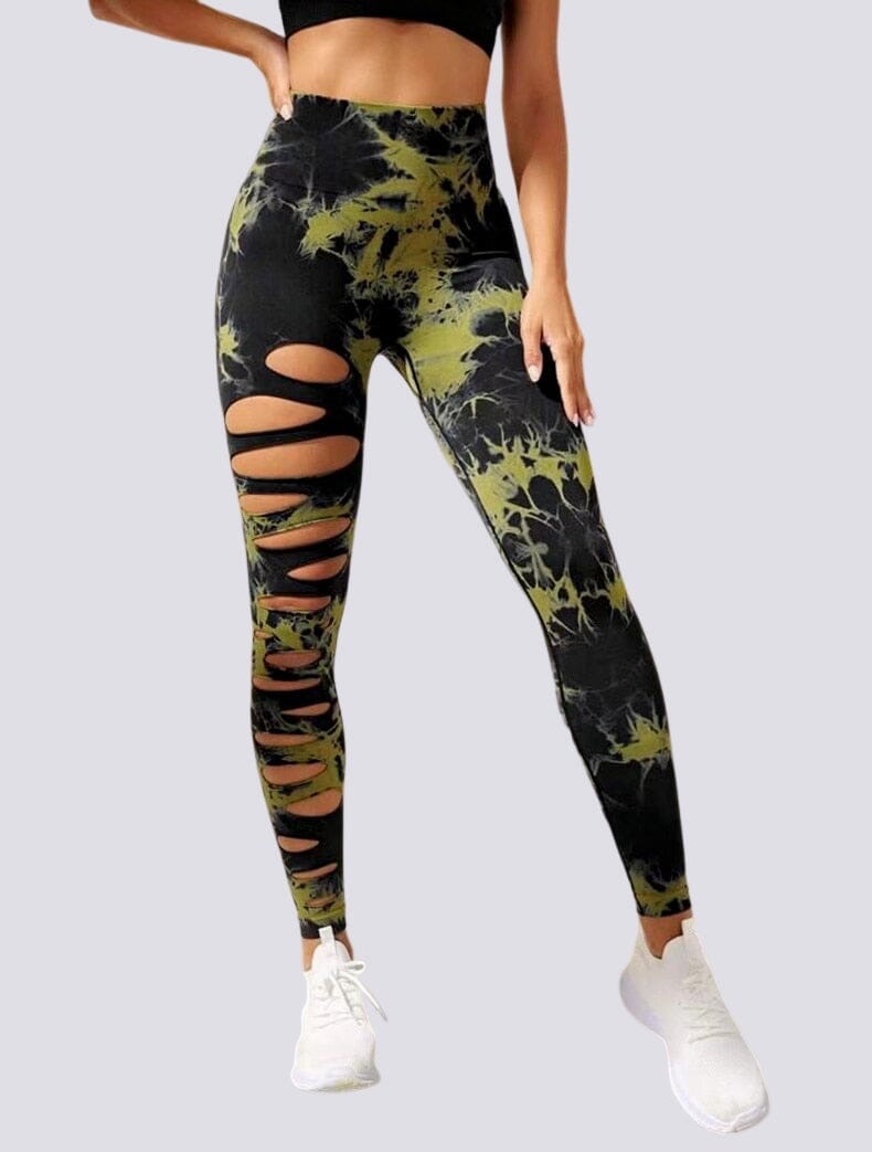 Legging Sport Destroy Push Up Sans Couture Leggings Helanke-Srbija.com XS Noir/Vert 