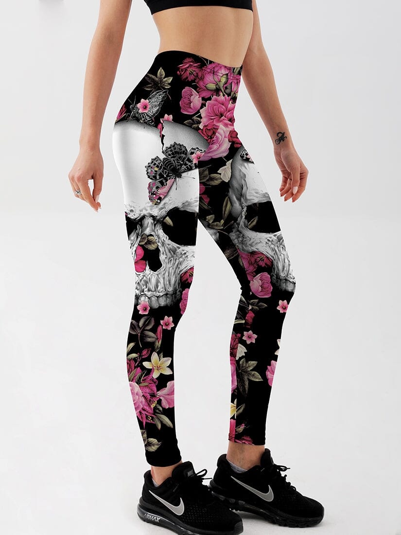 Legging Tête de Mort et Fleurs Leggings Helanke-Srbija.com sa 