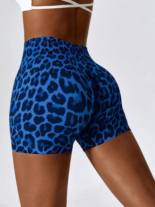 Short Sport Imprimé Léopard Sans Couture Shorts Ultime-Legging sa Bleu 