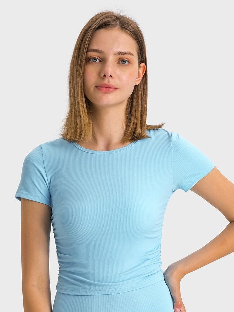 T-Shirt Sport Côtelé Manches Courtes T-Shirt Helanke-Srbija.com XS Bleu ciel 