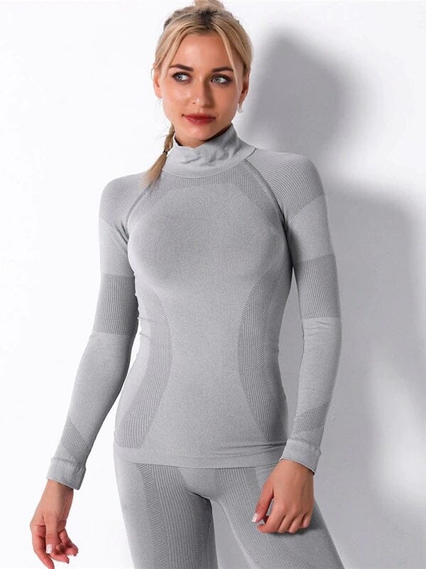 T-Shirt Sport Manches Longues Sans Couture, KindyFit T-Shirt Helanke-Srbija.com : Legging Femme | Vêtements de Sport sa Gris 