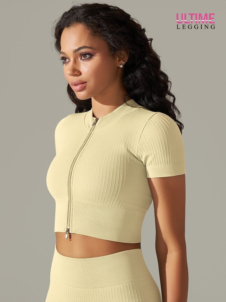 T-Shirt Sport Zippé Manches Courtes - Ultime-Legging T-Shirt Helanke-Srbija.com sa Beige 