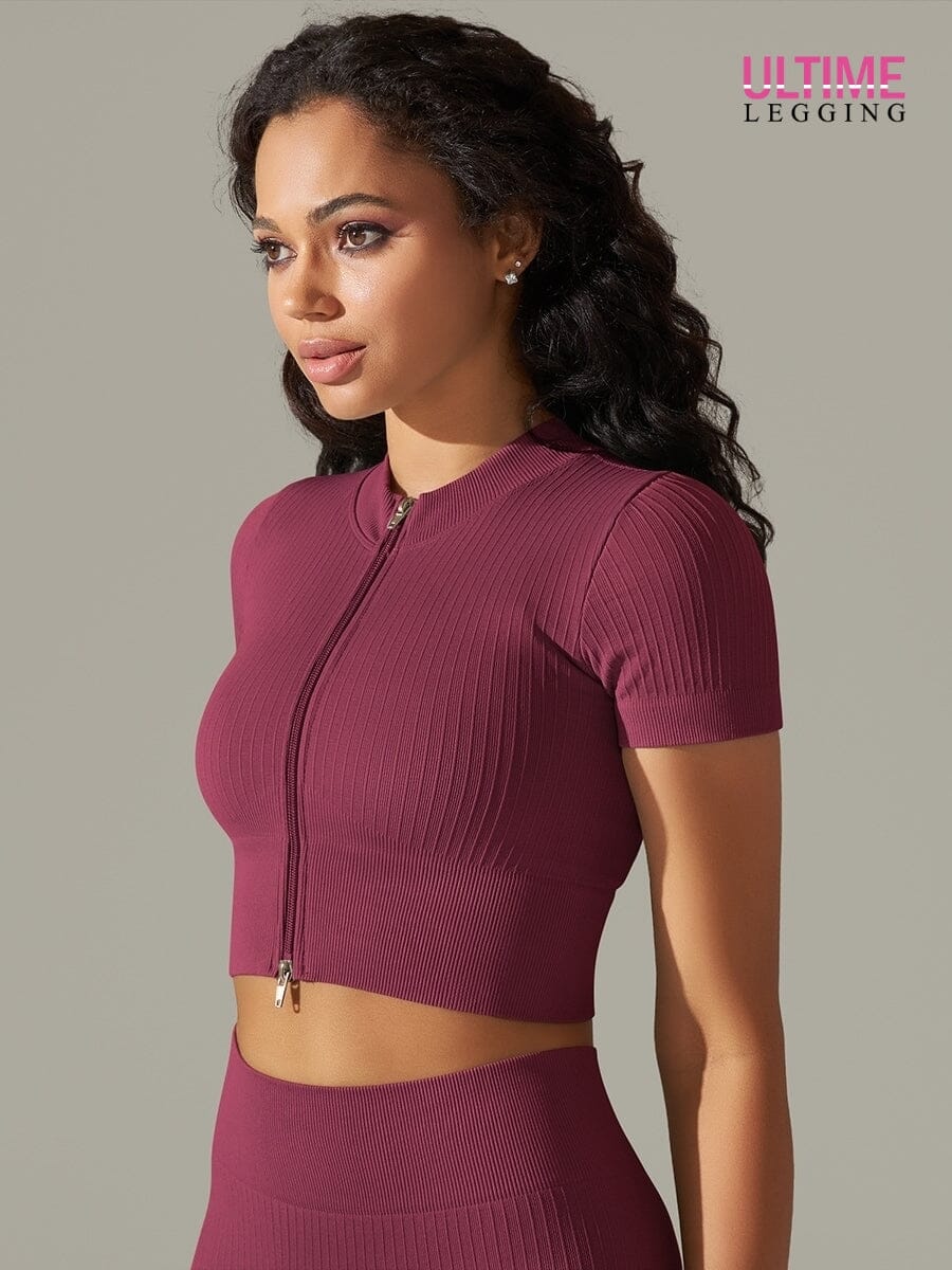 T-Shirt Sport Zippé Manches Courtes - Ultime-Legging T-Shirt Helanke-Srbija.com sa Bordeaux 