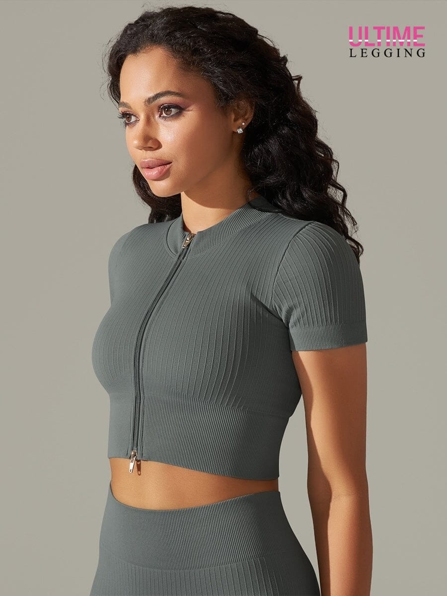 T-Shirt Sport Zippé Manches Courtes - Ultime-Legging T-Shirt Helanke-Srbija.com sa Gris 
