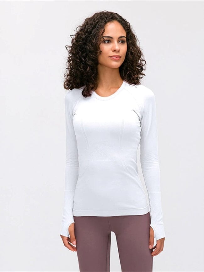Tee-Shirt Manches Sport Longues Trou de Pouce T-Shirt Helanke-Srbija.com : Legging Femme | Vêtements de Sport XS Blanc 