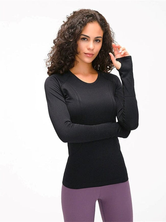Tee-Shirt Manches Sport Longues Trou de Pouce T-Shirt Helanke-Srbija.com : Legging Femme | Vêtements de Sport XS Noir 