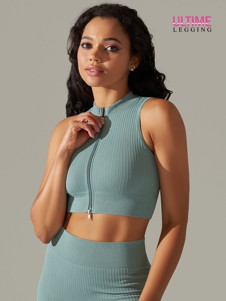 Top Sport Zippé Sans Manches T-Shirt Helanke-Srbija.com sa Bleu grisé 