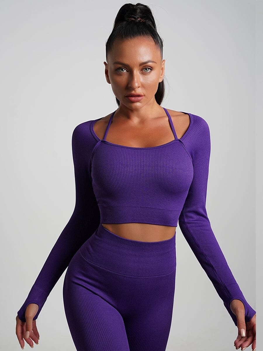 Crop Top Plissé Manches Longues Sport Crop Top Ultime Legging S Violet