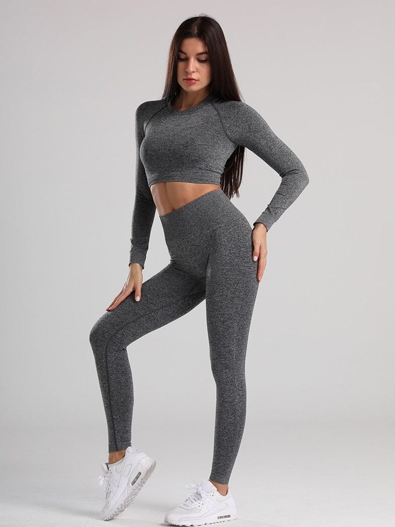 Ensemble Fitness Sans Couture Ensemble Sport Ultime Legging : Legging Femme | Vêtements de Sport S Gris foncé