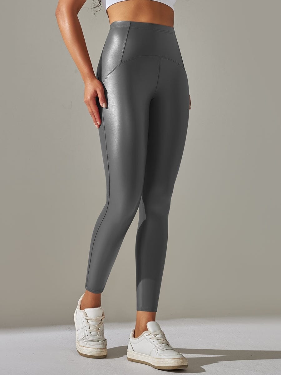 Legging Simili Cuir Ventre Plat Velours Leggings Ultime Legging S Gris