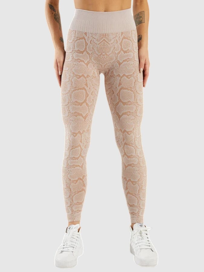 Legging Sport Imprimé Serpent Leggings Ultime Legging : Legging Femme | Vêtements de Sport S Beige