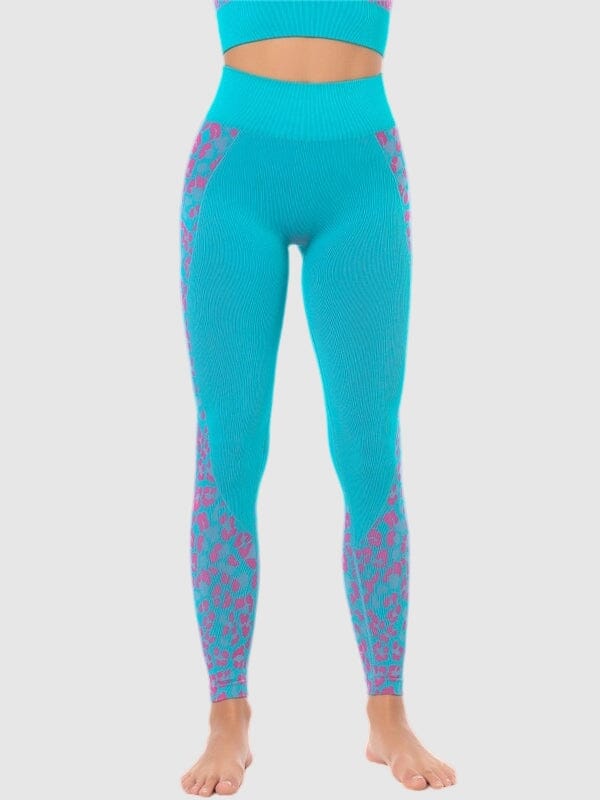 Legging Sport Léopard Sans Couture Ultime Legging : Legging Femme | Vêtements de Sport S Bleu ciel