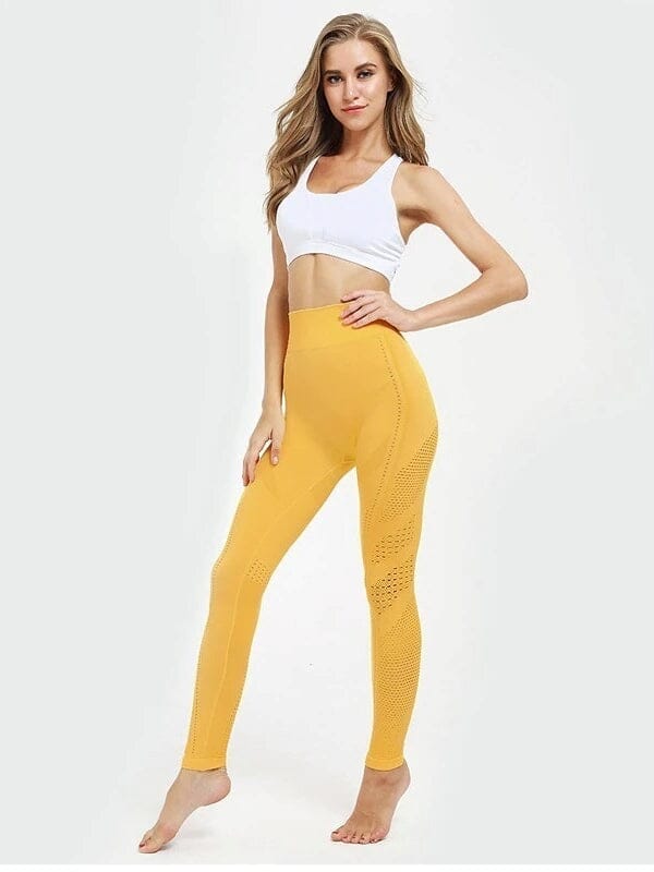 Legging Sport Maille Sans Couture Leggings Ultime Legging : Legging Femme | Vêtements de Sport S Jaune