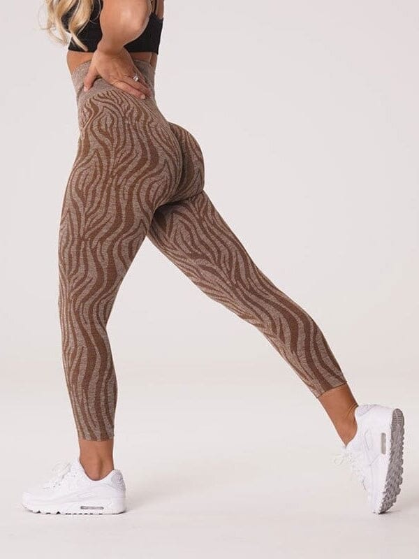 Legging Sport Sans Couture Imprimé Zèbre Leggings Ultime Legging : Legging Femme | Vêtements de Sport S Marron
