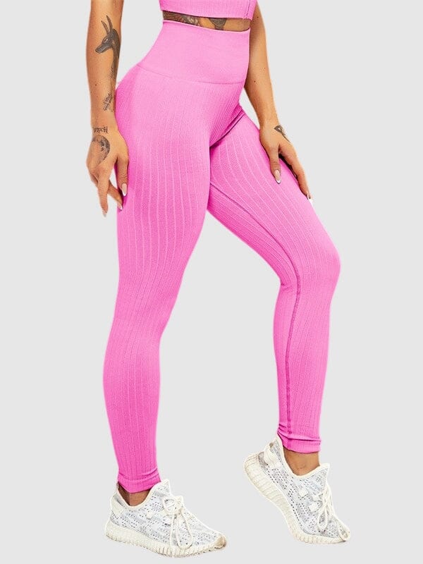 Legging Sport Sculptant Côtelé Leggings Ultime Legging : Legging Femme | Vêtements de Sport S Rose