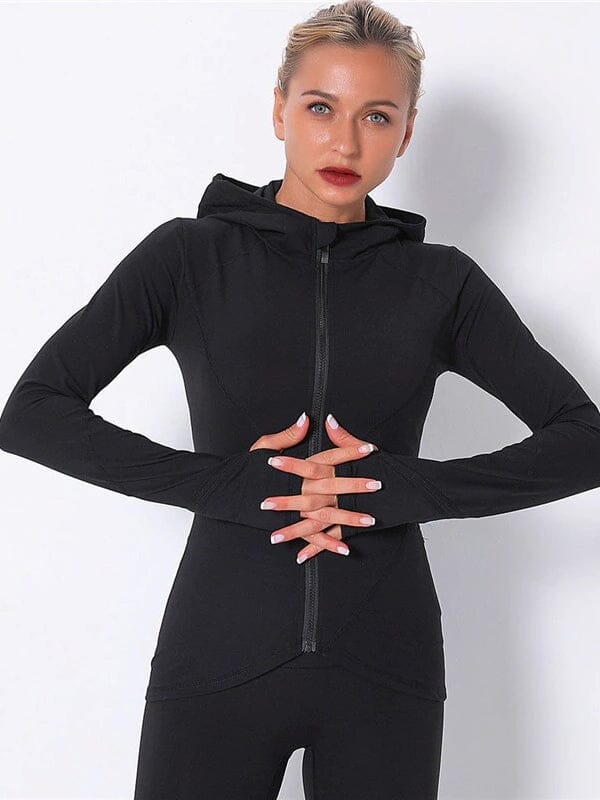 Veste Sport Capuche Zippée - Lovy Veste Ultime Legging : Legging Femme | Vêtements de Sport S Noir